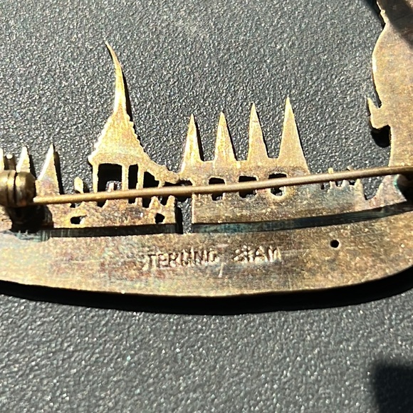 Antique Enamel over Silver Dragon Boat Pin - Picture 5 of 8